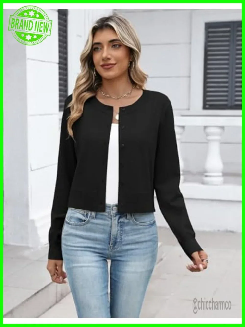 Cropped Cardigan Button Down Long Sleeve Knit Bolero Shrug